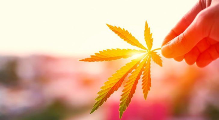 Cannabis Leaf in the sun, Bright future